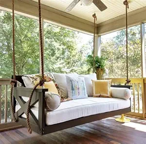 AD Planet Rope Hanging Wooden Hammock Swing Sofa for Living Room | House Swings for Adults | Patio Jhula for Home Indoor, Garden Outdoor & Balcony | Solid Wood, Teak Wood, 48x18x18 Inch