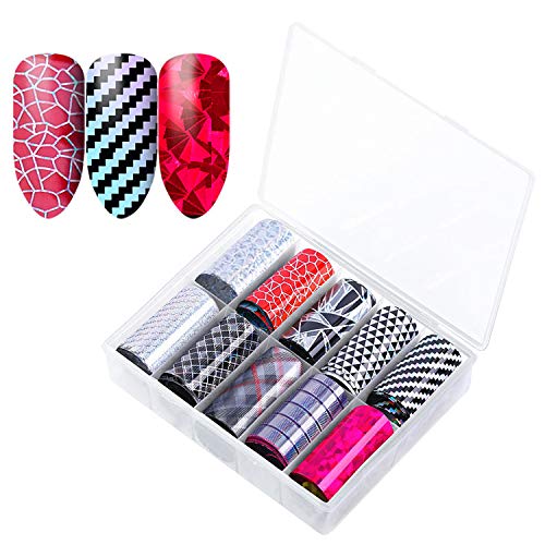 ANEWISH 10 Rolls Nail Sticker Transfer Foil Set Laser Glitter Tips Nail Art Manicure Christmas Decoration