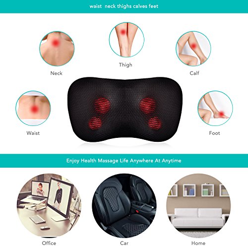 MARNUR Shiatsu Massagekissen Kissen Massage elektronisch Massagegerät Entspannungsmassage 3D-Rotation Infrarotheizung 4 Knoten mit Wärmefunktion Nacken Rücken Hals Back Schultern Taile für Auto Büro Zuhause schwarz - 6