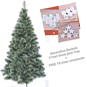 DECORATIVE BUCKETS Artificial Christmas Tree And Decorations Ornaments (Green, White)