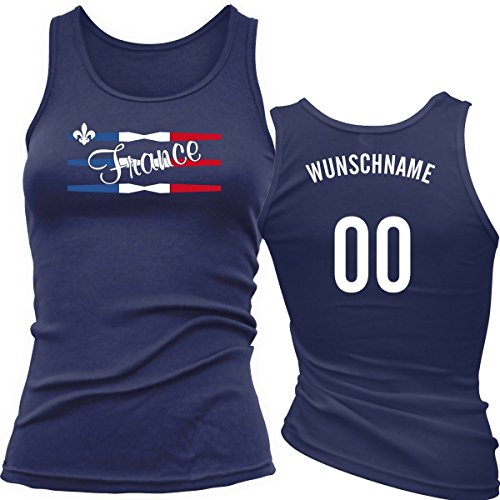 Shirtfun24 Damen FLAGGE Streifen 2016 Frankreich EM WM Name Nummer Tank Top, navy, L