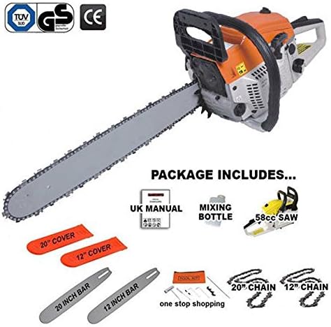 Heavy Duty Chainsaw 12" and 20" Petrol Saw with Blade Covers and Chains Included
