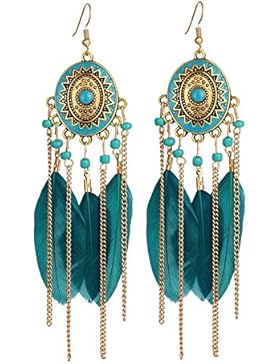 PU Ran Vintage Golden Kette Feder Quaste Anhänger Haken Ohrringe Casual Charm Schmuck