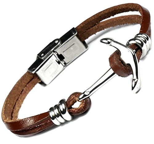 Lufetti Leder Armband Anker Edelstahl Länge 21cm kürzbar S2E6