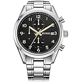 BUREI Chronograph Herren Uhren Quarz weiß Handgelenk Uhren mit Multifunktions Analog Zifferblatt und Edelstahl-Armband (Schwarz1)