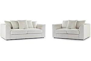 GENERIC Bliss Furniture's Jumbo Cord Scatter Back 3 and 2 Seater Sofa Sets Supreme Comfort Duo Dylan Soft Cord Settee Collection For Your Living Space with Double the Style and Comfort (Cream, 3+2 Seater)