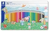 staedtler 36 noris Estuche de metal con 36 lápices, colores surtidos, motivos de deportes