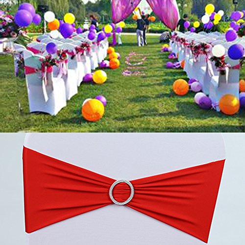 Lycra Stretch Spandex Stuhlschleifen Band Schleifenbänder Schleifen für Stuhl Stuhlhussen Hochzeit Partei Mit Schnalle Dekor – Rot - 3