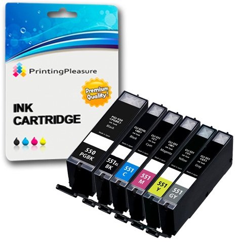 6 XL Compatibles PGI-550XL CLI-551XL Cartouches d encre pour Canon Pixma iP7150 iP8750 MG6350 MG7150 MG7550 - Noir Noir Photo Cyan Magenta Jaune Gris  Grande Capacit  