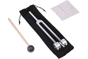 FLLYVLY Diapasón de 128 Hz de Aleación de Aluminio – Juego Terapéutico de Diapasones para Curación de Chakras, Incluye Martillo de Silicona, Bolsa de Almacenamiento Negra y Llave Allen, Ideal para Meditación