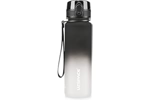UZSPACE Sports Water Bottle 500ml/800ml/1000ml, BPA Free Tritan Leakproof Reusable Water Bottles With Strainer for Adults Kids School Gym Running Outdoor(500ml,Black & White)