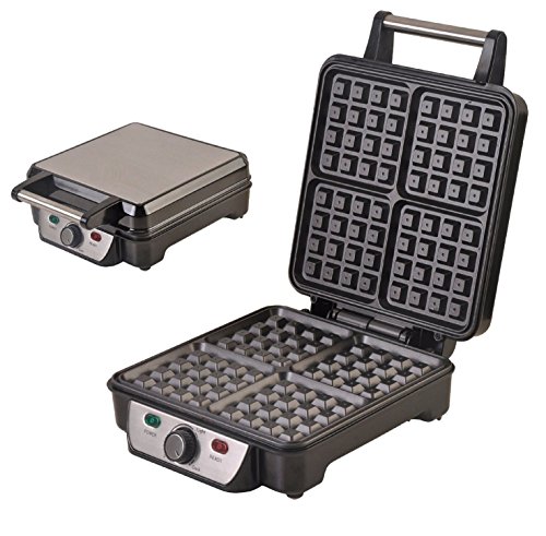 Edelstahl Waffeleisen mit Keramik Beschichtung Waffelmaker Waffelautomat für extra dicke belgische Waffeln (Edelstahl Waffeleisen) - 2