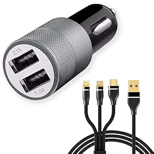 ShopMagics 3.1 Amp Dual USB Port Car Charger for Skoda Vision in Car Charger | High Speed Rapid Fast Turbo Metal Android & Tablets Car Mobile Charger with Micro USB/Type-C Cable (DGM, Multi)