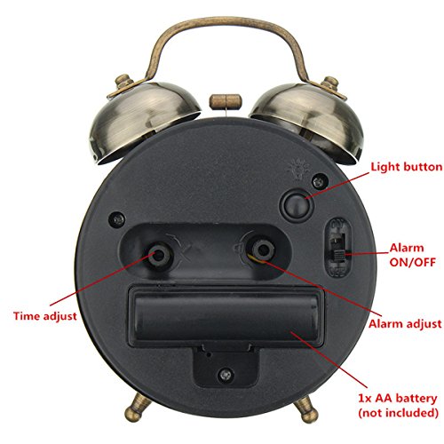 KING DO WAY Klassik Wecker Clock Lernwecker Alarm Doppel Glocken Retro Tischuhr mit Nacht Licht Silber - 4