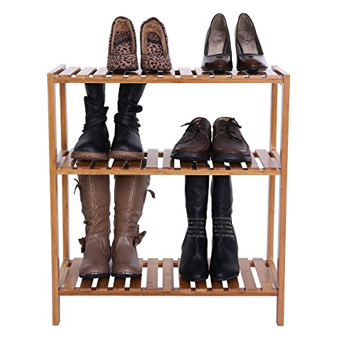 Songmics 3 Ablagen Badregal Badezimmerregal Küchenregal Schuhregal Standregal Bambus Regal 59 x 26 x 66 cm BCB33Y - 5