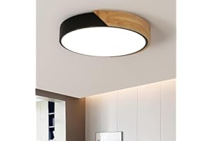 COMELY Plafonnier LED Bois, 30 W 3300 LM Noir Luminaire Plafonnier LED, Moderne Rond Lampe de Plafond Ultra-minces en Bois pour Salon Cuisine Chambre Couloir Salle à Manger