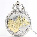 Easy Go Shopping Taschenuhr Creative Horse Carved Vintage silbrig Flip Quarz Taschenuhr mit Kette für Männer und Frauen