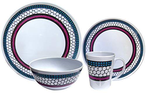 MP Essentials Camping, Fishing & Travel Portable Melanine 16pc Dinner Set - 100% Melamine (Honeycomb)