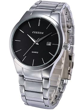XLORDX CURREN Männer Quarz-Armbanduhr mit Alu-Band Herren Jungen Wolfram Stahl Silber Schwarz