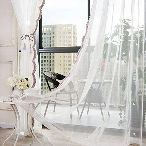 HM&DX Ricamate Tende Trasparenti Occhielli, 1 Pannello Bordo Ondulato Decorazione Voile Tenda Finestra Tende in Tulle Salotto-Porpora 400x270cm(157x106inch)