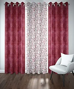 The Household Semi Sheer Curtains for Living Room 7 Feet Long Light Filtering & Privacy Window Treatment Sets for Girls Bedroom with Gromments and Matching Curtain Straps - 3 Panels, Maroon