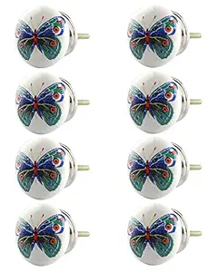 8 Pieces Kids Knobs | Ceramic Kitchen Cabinets Knobs | Multicolor Wardrobe Pulls | Butterfly Flat Decorative Drawer Handles |3.81 cm Knobs