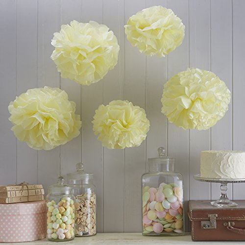 Ginger Ray Gelb Gewebe Papier Pom Poms 5 Stück Hochzeit, Weihnachten & Party Dekoration - Vintage Lace