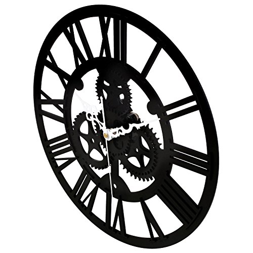 SOLEDI Wanduhr Europäische Vintage künstlerische Industriegetriebe Handarbeit 3D Dekorative Zahnrad (schwarz) - 3