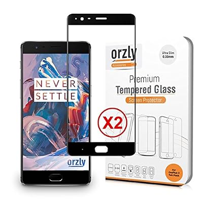 Orzly Protections écran OnePlus 3 / OnePlus 3T, Pack de 2 films de protection d'écran Orzly® 2.5D Pro-Fit V2 en Verre Trempé pour OnePlus3 & OnePlus3T - Fuselage Optimisé 100% Transparent avec Bords NOIR - Virtuellement invisible - Perfect Fit - Ultr…