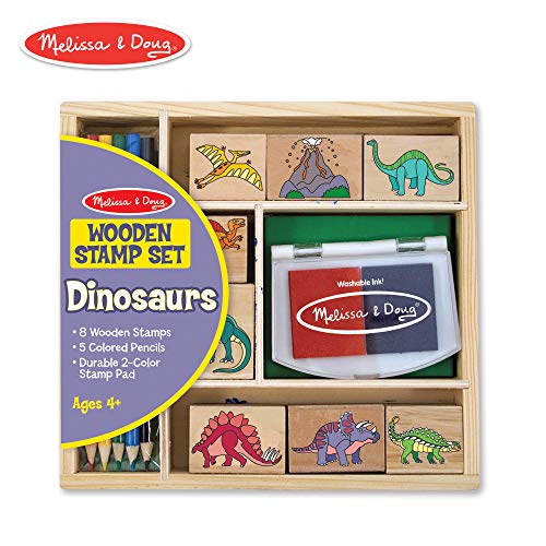 Melissa and Doug 1633 - Juego de sellos de madera con lápices de colores y tinta, diseño de dinosaurios [importado de Alemania]