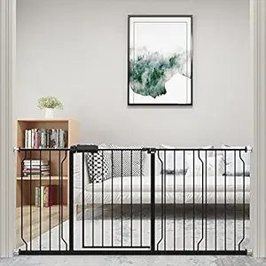 WAOWAO Baby Gate Extra Wide Pressure Mounted Walk Through Swing Auto Close Safety Black Metal Toddler Kids Child Dog Pet Puppy Cat for Stairs,Doorways,Kitchen 24.02-76.38 inch (71.65-76.38