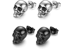 Clyhon 2 pary kolczyków do uszu z trupią czaszką, stal nierdzewna, hip hop, punk, jazz, biżuteria, punk, stal nierdzewna, kolczyki na sztyfcie, czaszka, kolczyki rockowe, dla mężczyzn, srebrne, czarne
