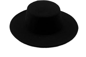 Quupy 1PCS nero classico misto lana Flat Top Fedora Hat Brim Church Derby Cap per unisex da uomo e da donna