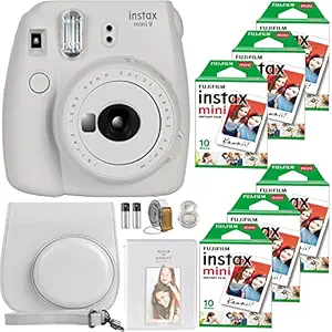 FujiFilm Instax Mini 9 Instant Camera + Fujifilm Instax Mini Film (60 Sheets) Bundle with Deals Number One Accessories Including Carrying Case, Selfie Lens, Photo Album (Smokey White)