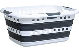 JJA Panier à Linge Pliable - 45 L 164585 Gris/Blanc