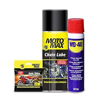 Motomax 2W Grooming and Maintenance Kit 2 - Instashine Polish in Sponge 4U, Chain Lube Spray 100 ml, WD 40 Spray 63.8 g Diwali Gift