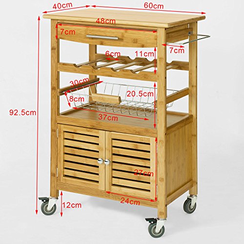 SoBuy® Servierwagen aus hochwertigem Bambus,Küchenwagen,Küchenregal, B60xT40xH92cm FKW09-N - 4
