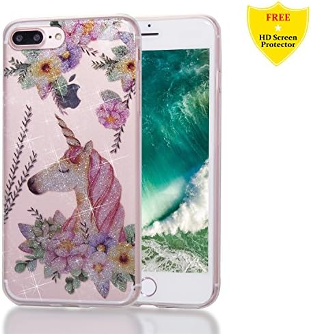 iPhone 8 Plus/iPhone 7 Plus Case + Free HD Screen Protector,idatog® Luxury Fashion Sparkle Glitter Cute Design Soft Silicone Gel Skin Cover Case Flexible TPU Creative Case Bumper Shockproof Anti-Scratch Protective Back Cover For Apple iPhone 8 Plus /iPhone 7 Plus 5.5"(Pony)