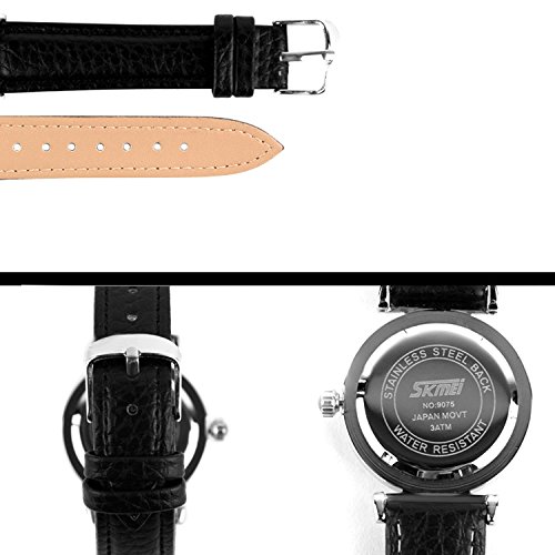 Modische Damen Wasserdicht Damen Wrist Watch Quarz Armbanduhr Lederband Schwarz - 3