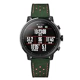 Knowin Uhrenarmband 22mm Leder in 4 Farben, Echtes Ersatz Armband für 22mm,Schwarz+ Rauchgraue Schnalle Amazfit Stratos Smart Watch 2/2S