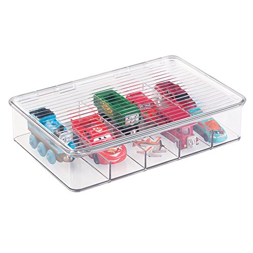 mDesign Organizador de juguetes con tapa - Cajas de almacenaje para guardar juguetes bajo la cama o en las estanterías de la habitación infantil  Juguetero de plástico transparente