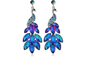 fdsmall Women’s Tassel Earrings Peacock Dangle Earrings Austrian Crystal Boho Waterfall Beaded Fringe Drop Earring