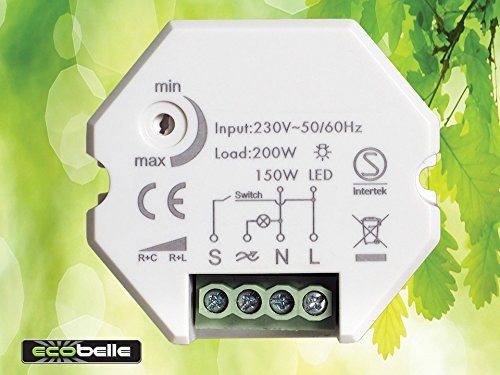 ECOBELLE® Smart Dimmer per LED (max 150W) e illuminazione tradizionale (max 200W), 1-200W, Traling Edge