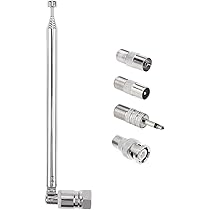 Antenna Telescopica FM/DAB Per Radio Casa - 75 Cm, Connettore F, Adattatori Inclusi (BNC, Jack 3.5mm), Migliora La Ricezione Stereo