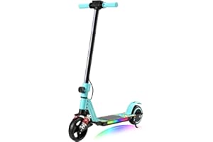 KHHK Trottinette électrique pour Enfants avec Lumières LED, Amortisseurs à Double Ressort, Moteur 130W, Vitesse Max 14 km/h, Scooter Électrique Pliable pour Enfants conçu pour 6-14 Ans