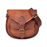  Nama \'Felicia\' Handtasche Echtes Leder Vintage Umhängetasche für Damen Retro Design Ledertasche Schultertasche Naturleder Braun