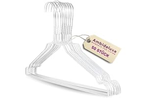 Ambideluxe | 50 Drahtbügel Weiß | Hosenbügel | Metall Kleiderbügel mit Zinkbeschichtung & PE-Ummantelung | Platzsparende & langlebige Drahtkleiderbügel | Für Schrank, Garderobe & Wäscherei