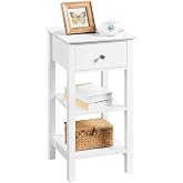Yaheetech High White Bedside Table MDF Wood Bedside Table | with 1 Drawer and 2 Shelves Side Table for Sofa Bedroom 35&times;35&times;70c