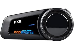 Fodsports FX6 Motorcycle Communication System, 1000m 6 Riders Group Motorbike Intercom Universal Bluetooth Intercom Motorbike Bluetooth Headset with Radio, Voice Dial, Stereo Sound, Hard & Soft Mic