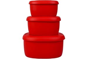 BLUE GINKGO Set di contenitori per alimenti in silicone – Contenitore ermetico riutilizzabile con coperchio – Scatole pranzo e bento per adulti e bambini – Congelatore rosso